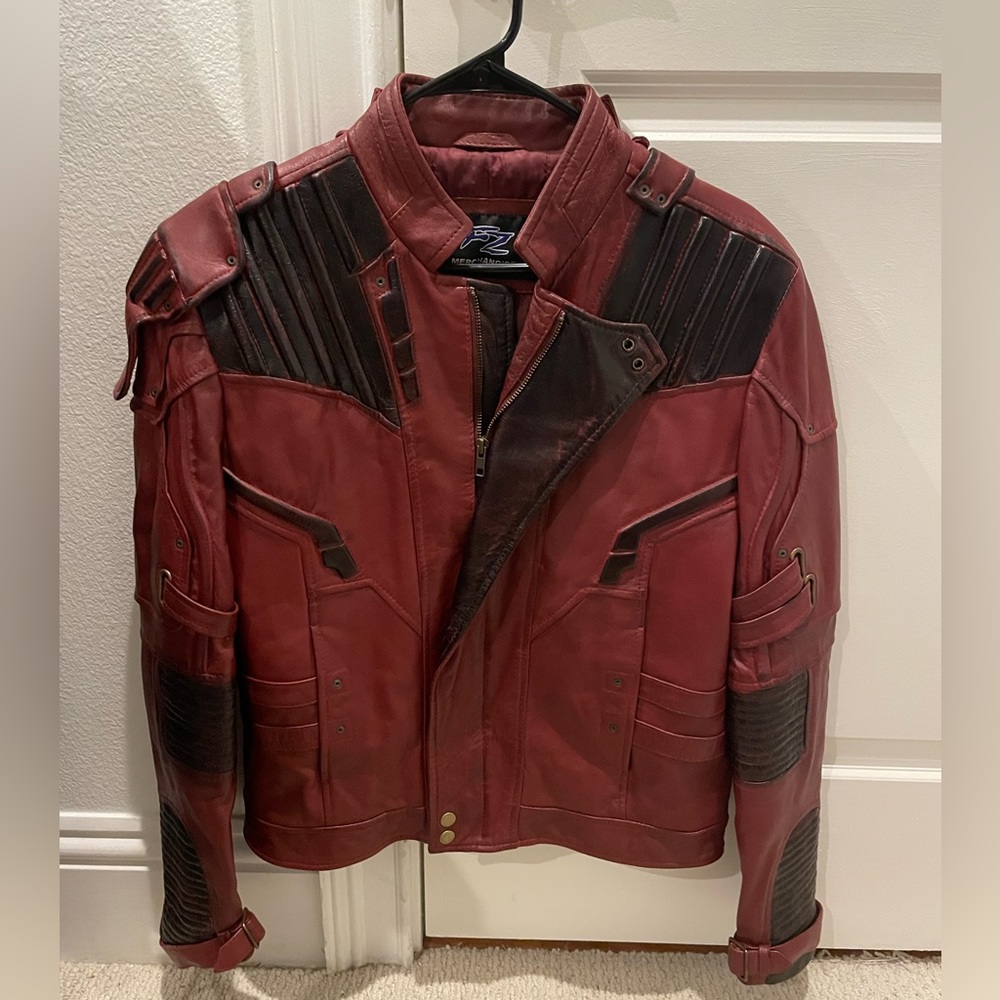 Marvel Star Lord Cosplay Red Distressed Leather Motorcycle Jacket